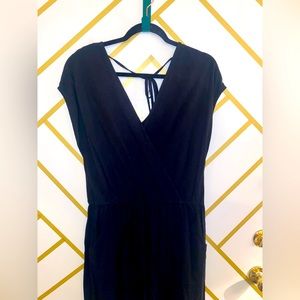 Black Linen Wide Leg Jumpsuit With Open back